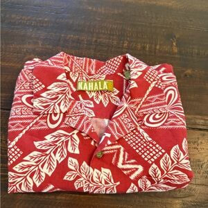Kahala 1936-Red Hawaiian Button Down Shirt-small